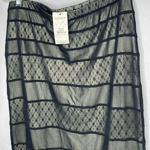 Express Black Sheer Lace Ruffle Peplum Pencil Skirt. Size Medium. - Picture 2 of 12